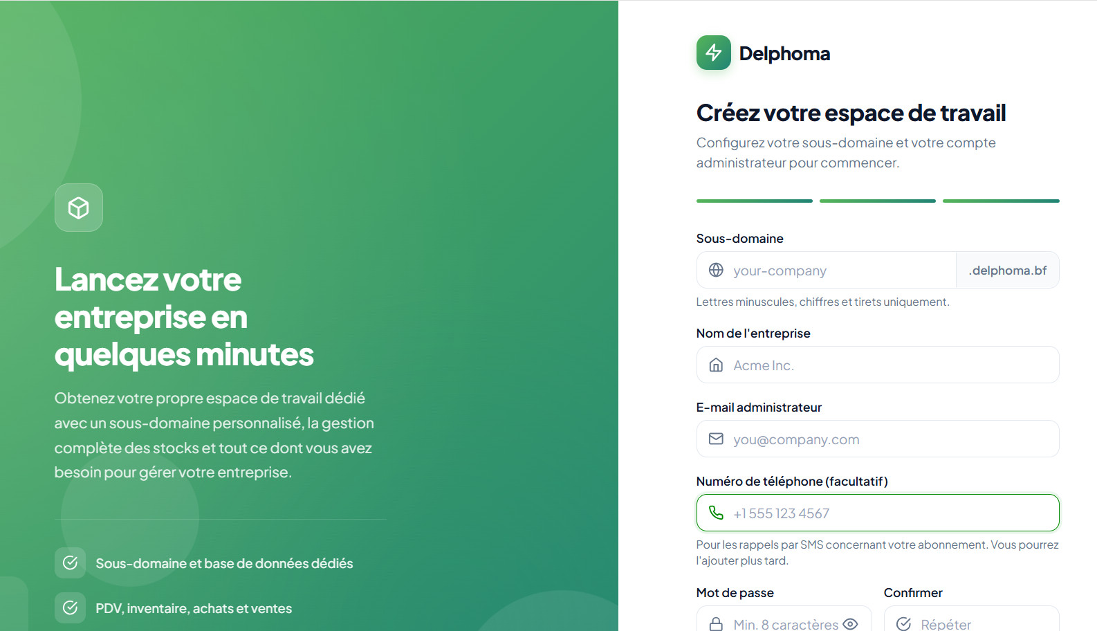 Créer votre compte et votre espace de travail sur Delphoma