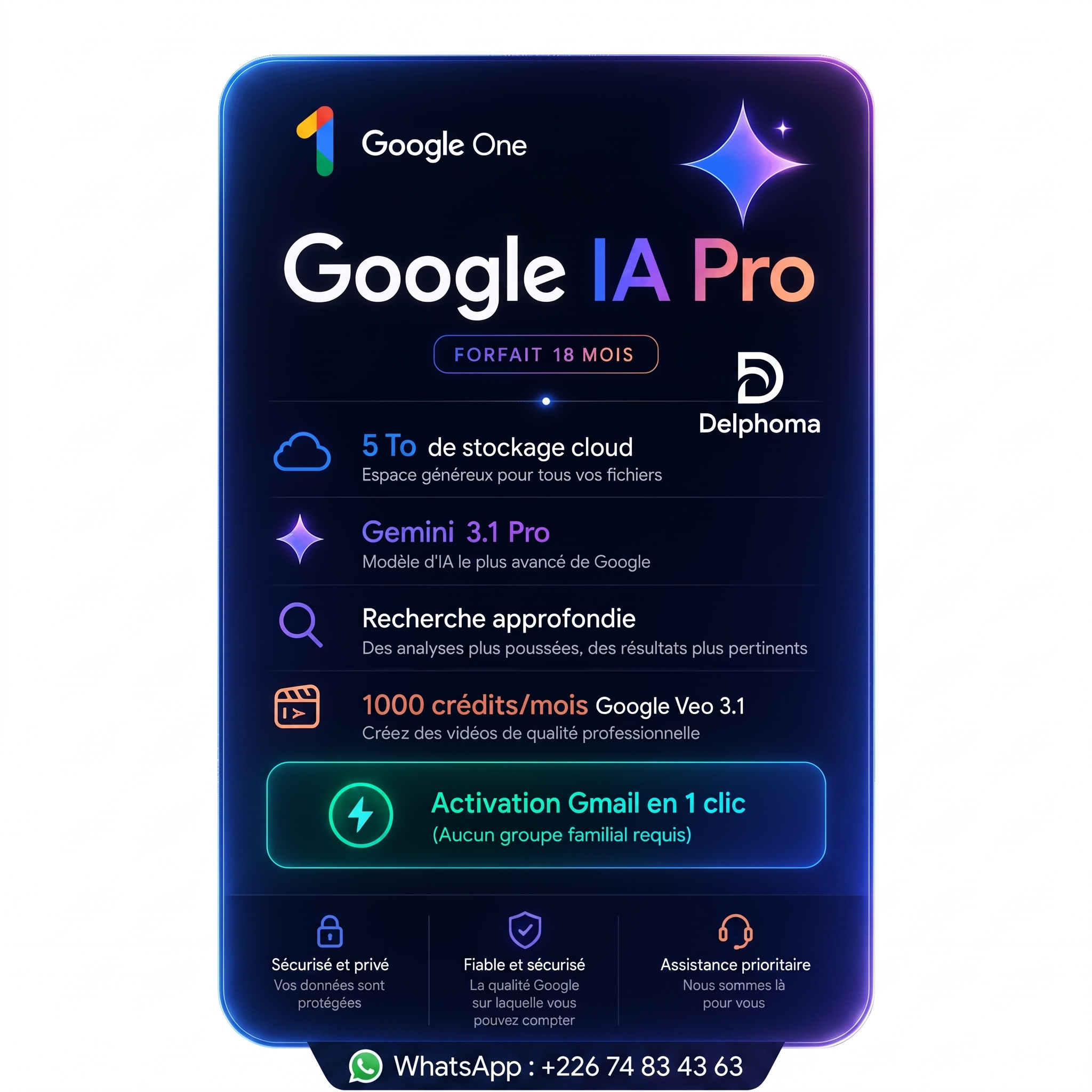 Google AI Pro — 5To, Gemini Advanced, Écosystème Google — 18 mois